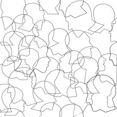 Seamless pattern of a crowd of many different people profile heads. Vector background.