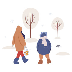 Isolated vector illustration of people wearing warm winter clothes