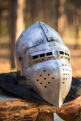 Knight's helmet with visor close-up