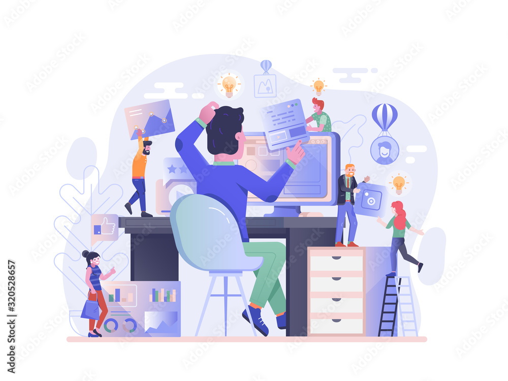 Wall mural web site updating process concept in flat