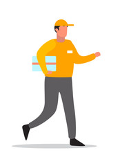 Delivery service concept. Delivery man on his way to costumer. Courier