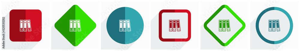 Leinwandbilder binder, folder, document, file icon set, flat design vector illustration in 6 options for webdesign 