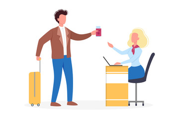 Man standing in the airport at check-in counter.