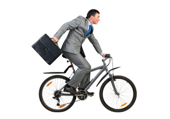 Fototapeta premium Businessman on bike hurry to work