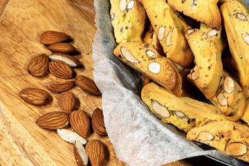 Cantucci or Cantuccini, typical dry biscuits from the Tuscany region, made with flour, eggs, yeast...