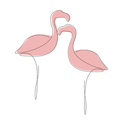 Flamingo bird love one line drawing vector illustration