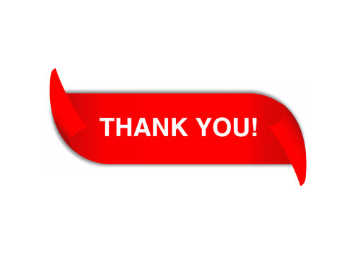 Thank you red curved paper ribbon banner isolated on white sign illustration