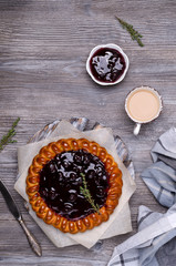 Open pie with berry jam