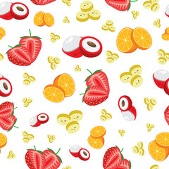 Vector colorful fruit sliced seamless pattern background on white surface