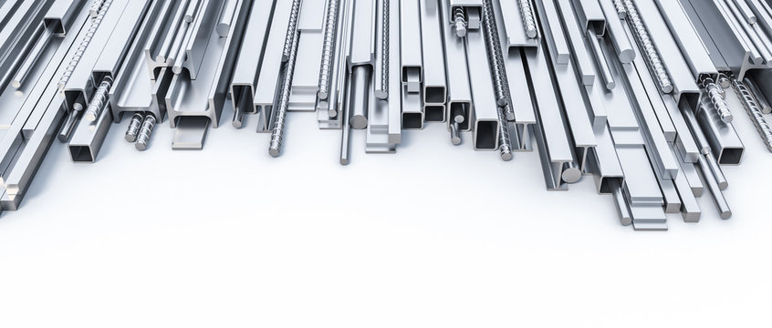 metal profiles of different shapes and sizes on a white background