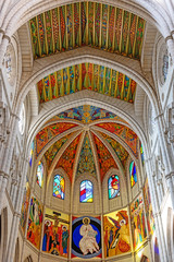 Fototapeta na wymiar Inside Almudena Cathedral or Santa Maria la Real de La Almudena is a Catholic church in Madrid, Spain.