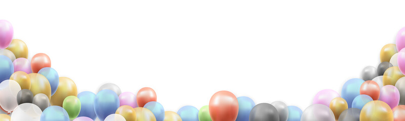 Birthday Party Banner Background with Balloons on White Background