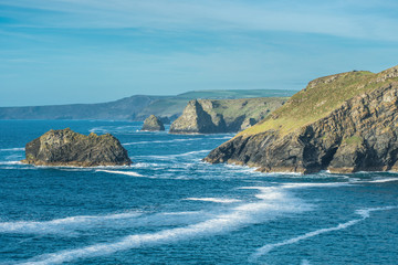 Views from Tintagel towards Bossiney Haven (Cove) in West Cornwall, England, UK.