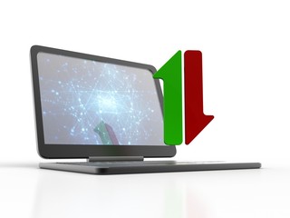  3d illustration uploading downloading arrow in laptop