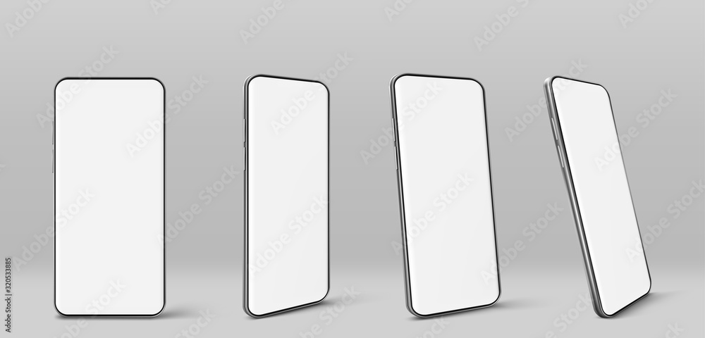 Poster smartphone with blank white screen. vector realistic mockup of mobile phone with empty display front