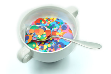 Bowl filled with colorful plastic representing plastic soup. More images available. 3/5