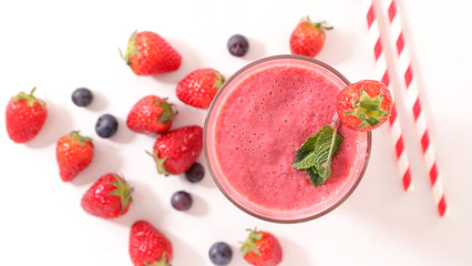 berry fruit juice, smoothie on white background