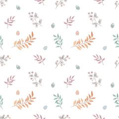 Seamless hand painted pattern with easter eggs and floral vintage