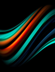 Silk smooth lines on black, liquid fluid color waves. Vector Illustration