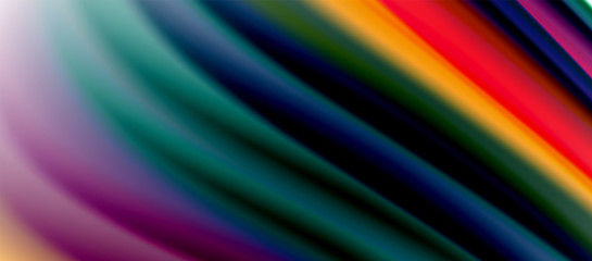 Wave lines abstract background, smooth silk design with rainbow style colors. Liquid fluid color waves. Vector Illustration