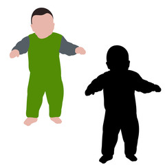 white background, the baby is walking, flat style, silhouette