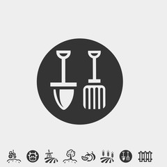 shovel and rake icon vector illustration and symbol foir website and graphic design