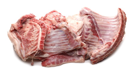 Fresh raw pig meat, ribs isolated on white background