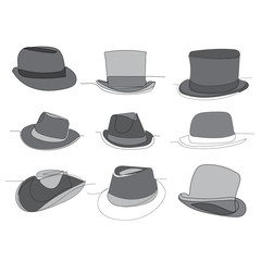vector, on a white background, simple doodle of a male hat, set