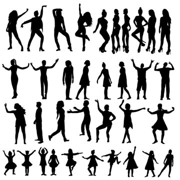 vector, on a white background, silhouette of a dancing girl, set, collection