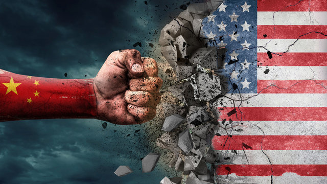Fist breaking rock. China destroying USA
