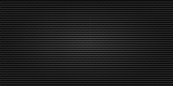 Black metallic abstract background, perforated steel mesh. Dark mockup for cool banners design, vector illustration.