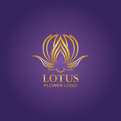Golden lotus flower logo. Vector design template of lotus icon on dark background with golden effect for eco, beauty, spa, yoga, medical companies.