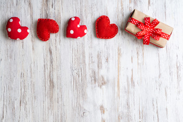 Flat lay cute composition with fabric heart