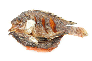 Fried Dried Fish isolated on white background