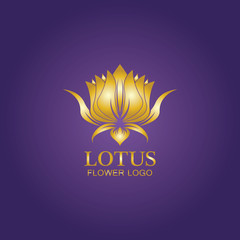 Golden lotus flower logo. Vector design template of lotus icon on dark background with golden effect for eco, beauty, spa, yoga, medical companies.