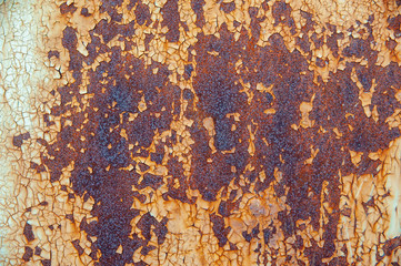 Abstract background of old rusty wall with scraps of blue paint