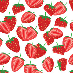 Red and pink vector strawberry seamless pattern background on white surface