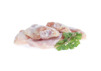 Raw chicken  on cutting board on white background