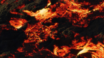 molten lava, magma river close up