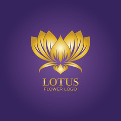 Golden lotus flower logo. Vector design template of lotus icon on dark background with golden effect for eco, beauty, spa, yoga, medical companies.