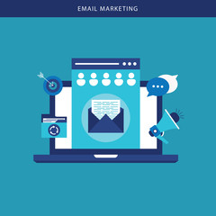 Business computer with email marketing. Vector advertising