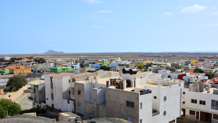 Fototapeta na wymiar A panorama view over a capital city of Sal Island Espargos, in Cape Verde, Cabo Verde