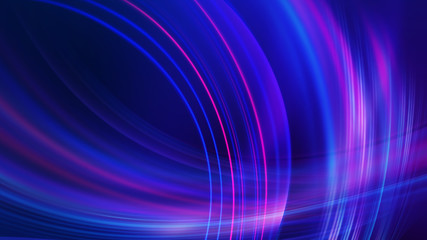 Dark blue abstract background with ultraviolet neon glow, blurry light lines, waves