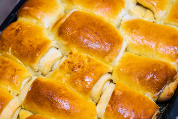 fresh buns just taken out of a oven