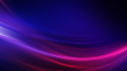 Dark blue abstract background with ultraviolet neon glow, blurry light lines, waves