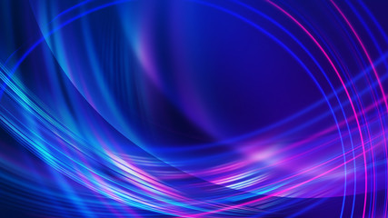 Obraz premium Dark blue abstract background with ultraviolet neon glow, blurry light lines, waves