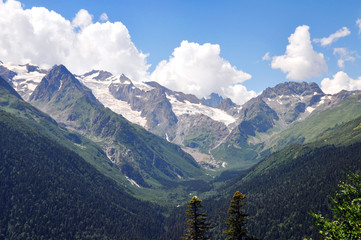 Dombai. Scenery of rockies in Caucasus region in Russia