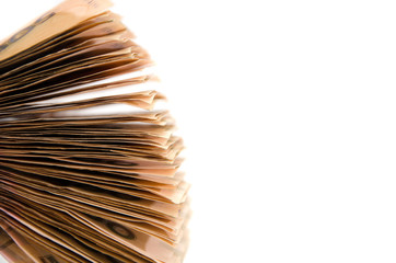 a stack of hryvnia on a white background. Close-up.