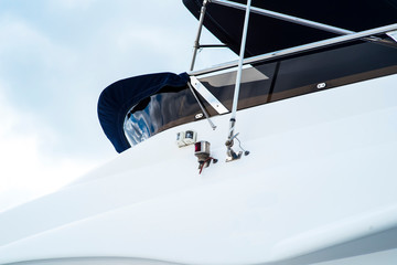 Naklejka na ściany i meble Side view of a luxury yacht at the marina