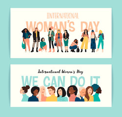 International Womens Day. Vector illustration of abstract women with different skin colors.